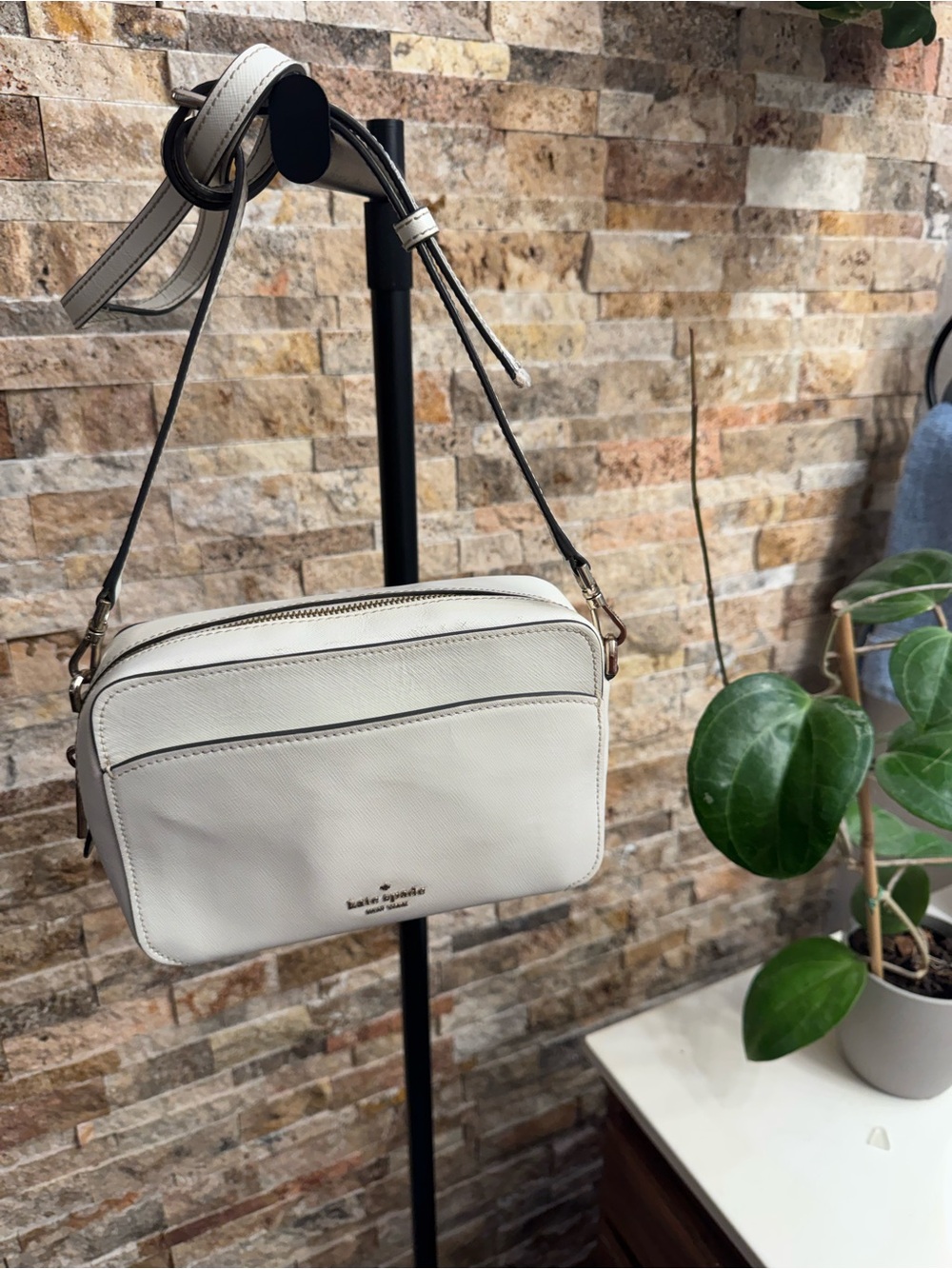 kate spade Cream Leather Crossbody Camera Bag with Gold-Tone Hardware